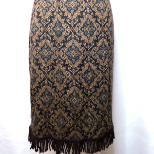Lemmie for Nina Leonard brown & teal straight fringe skirt